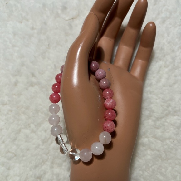 Bracelet 8,5mm Rose Quartz, Clear Quartz, Rhodonite , Rhdochrosite - Picture 8 of 8